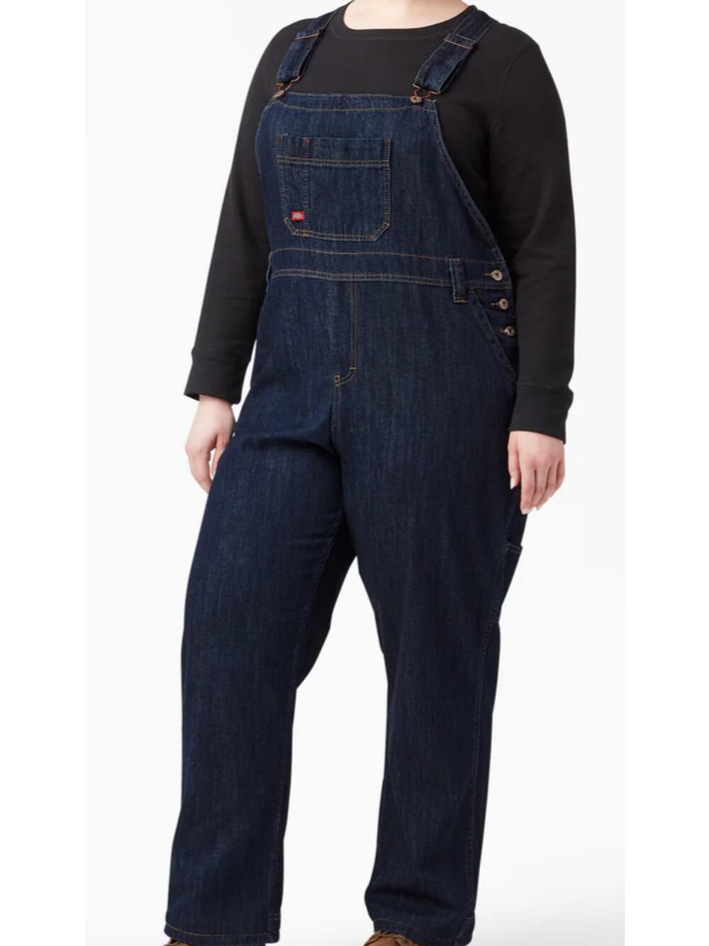 Dickies Womens Plus Size 22 Dark Wash Jean Overalls Denim Wide Leg Bibs